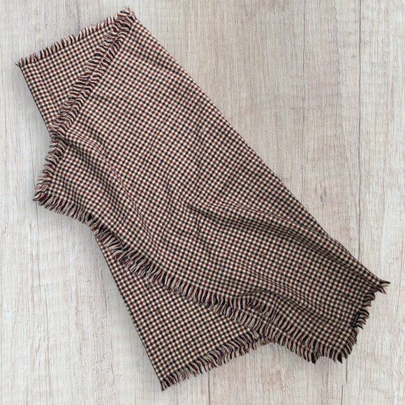 Zara Man Wool Houndstooth Scarf Burgundy Navy Cream Fringed Check Winter - Picture 2 of 5